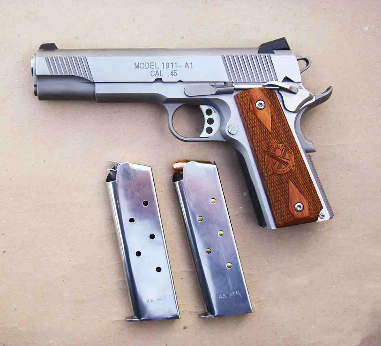 The 1911-A1 Loaded Stainless .45 ACP offers many desirable features, including two magazines.